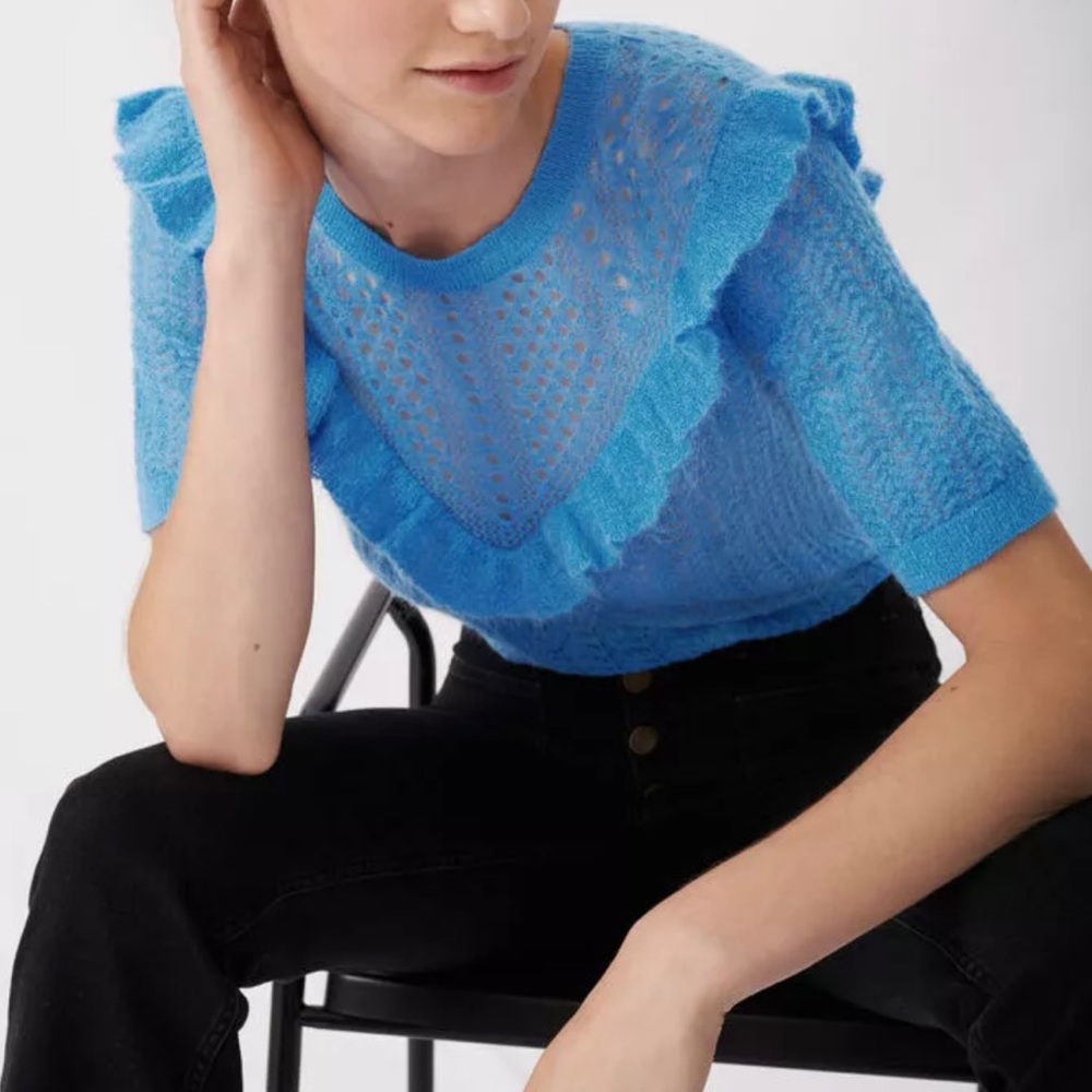 New: Maje women blu lace short sleeve sweater size 3